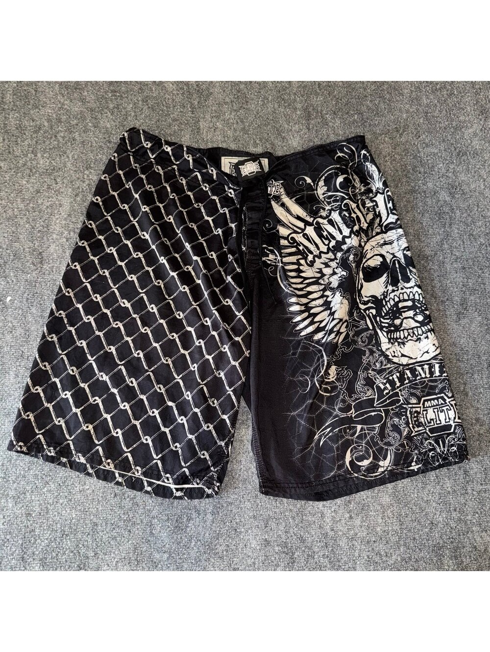 MMA Elite Baggy Black Grunge Surf Board Shorts Mens XL Vtg y2k 90s Rare